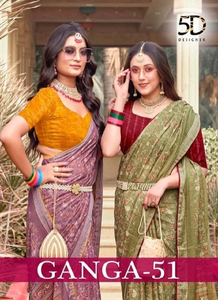 Ganga 51 By 5d Designer Simmer Chiffon Saree Wholesale Suppliers In Mumbai